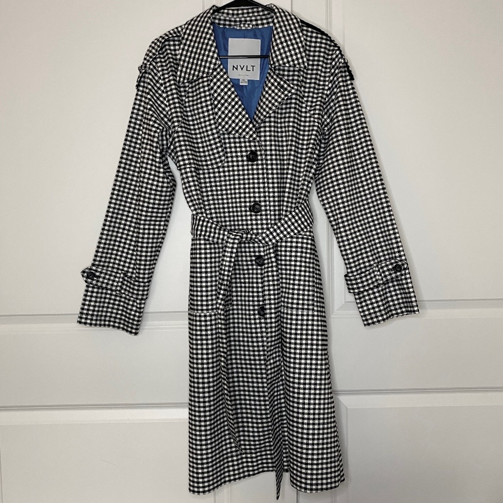 NVLT Black White Gingham Check Utility Rain Trench Coat Size M